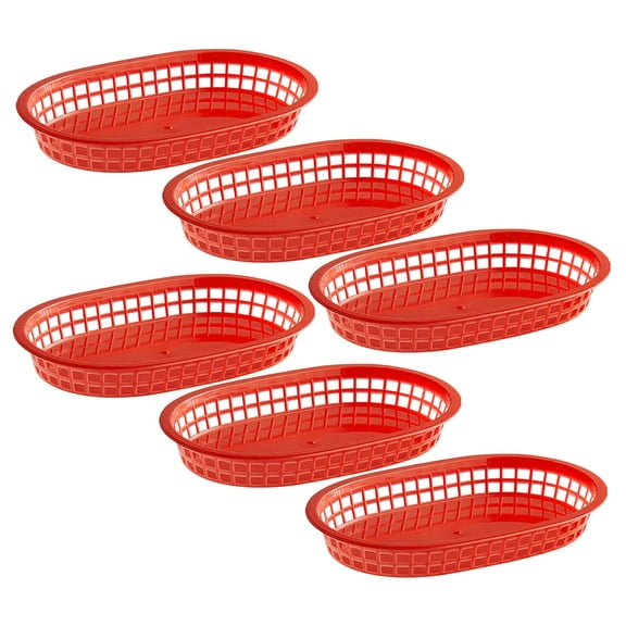 BESTYASH 6Pcs Red Plastic Food Trays for Serving Fries Burgers with Easy to Clean Design
