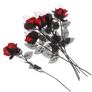 BESTYASH 6Pcs Red Simulation Hand Skeleton Rose Flower for Spooky Party Decor