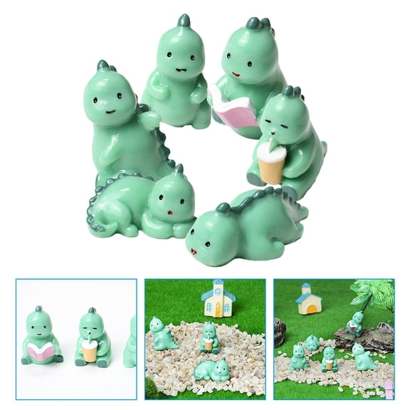 BESTYASH 6Pcs Small Dinosaur Figurines Green Resin Photo Props Micro Landscapes