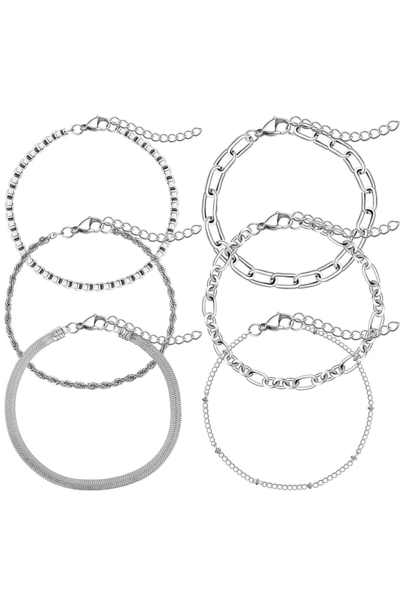 6Pcs Stackable Plated Chain Link Bracelets Minimalist Layered Wrist Jewelry for Versatile Wear