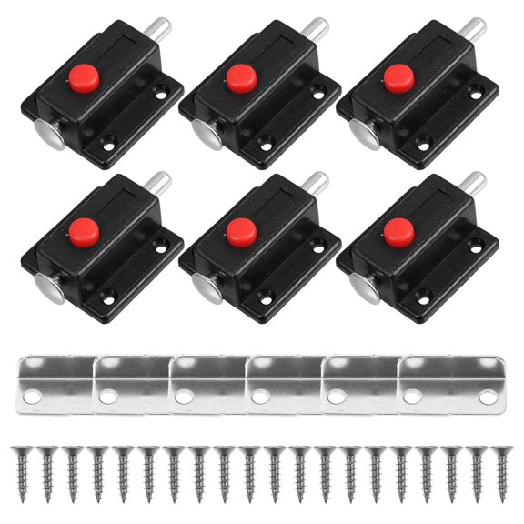 BESTYASH 6Pcs Versatile Black Cabinet Door Latch Spring Loaded Push Button for Furniture Use