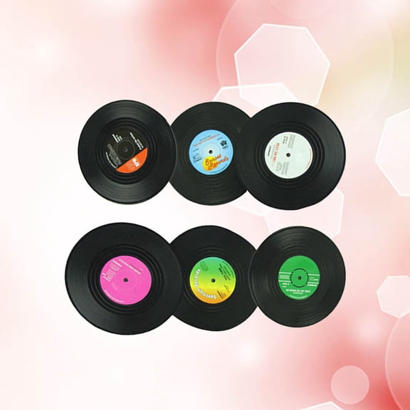 BESTYASH Vintage Record Coasters Black Anti-Slip for Home Drinks 6Pcs