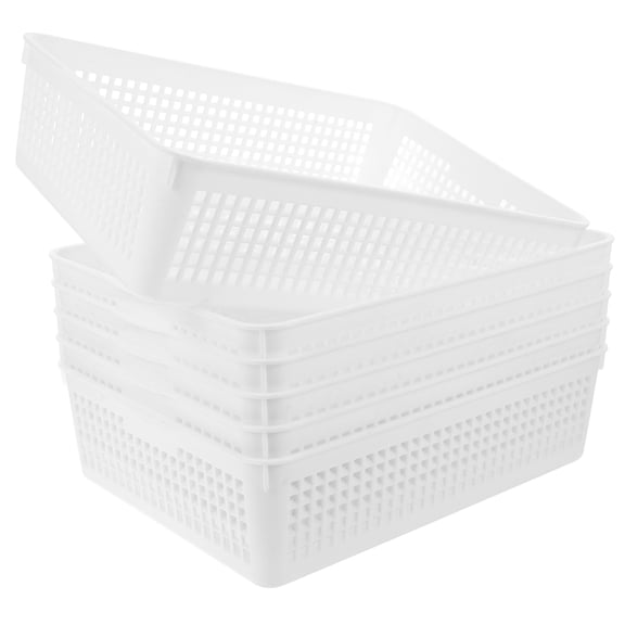 BESTYASH 6Pcs White Plastic Sundries Basket for Office Classroom and Home File Organization