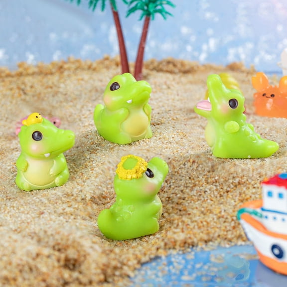BESTYASH 6pcs Funny Dinosaur Toys Mini Resin Alligator Figurine Green Decorative Classroom Party Favors