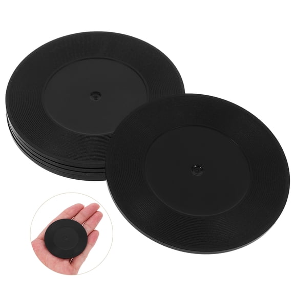 BESTYASH 6pcs Round Vinyl Record Coasters Black Abs Cup Pad For Home Living Room Decor