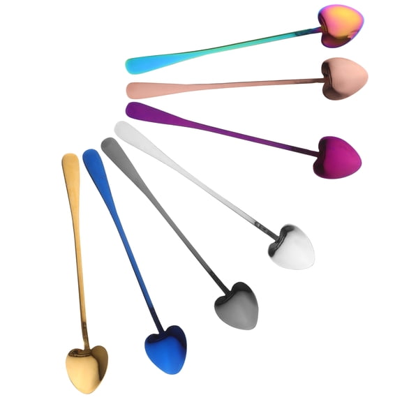 BESTYASH 7-Piece Heart Shaped Stainless Steel Tea Spoons Set for Coffee, Tea Time and Special Events