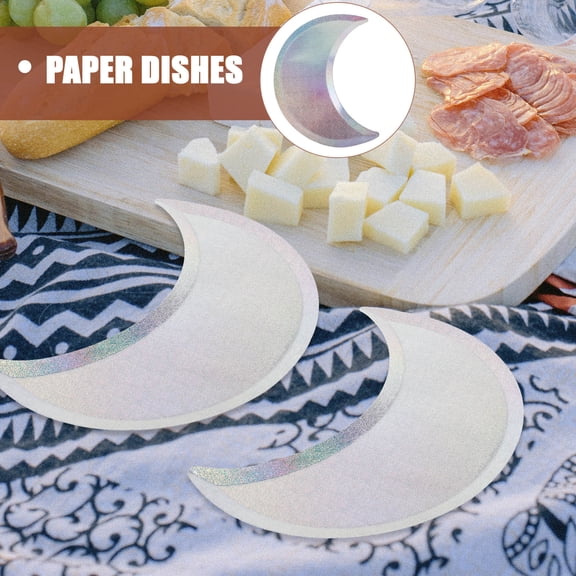 BESTYASH 8pcs Half Moon Paper Plates Disposable Silver Party Tableware