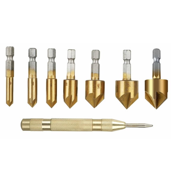 BESTYASH 8-Piece Chamfer Tool Set with High Hardness Golden Steel for Precise Deburring and Countersinking