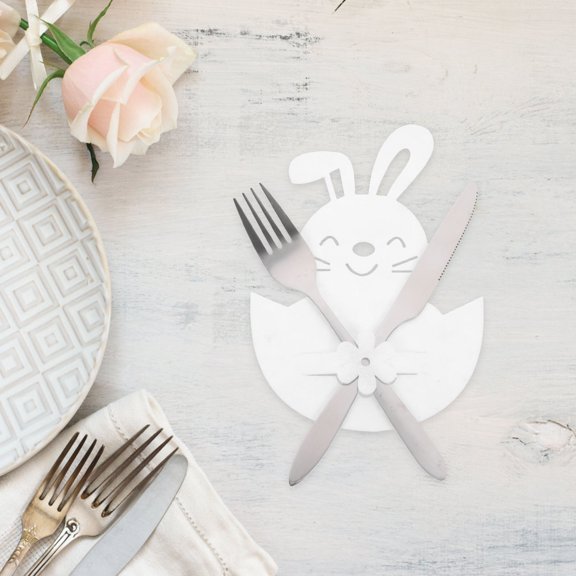 BESTYASH 8Pcs Easter Fork Bag White Cutlery Pouch for Storage and Charming Table Decoration