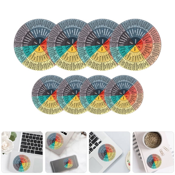 BESTYASH 8Pcs Emotion Wheel Sticker Self Adhesive PVC Decorative Feeling Chart for Luggage