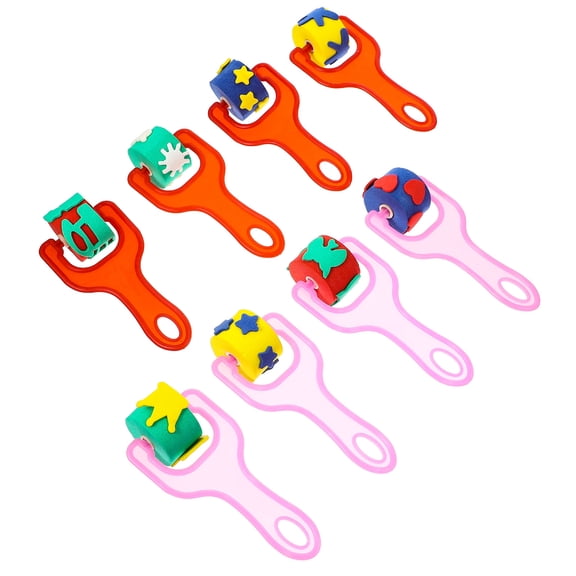 BESTYASH 8-Piece Sponge Stampers and Painting Rollers Set with Plastic Handles for Easy Crafting and Painting