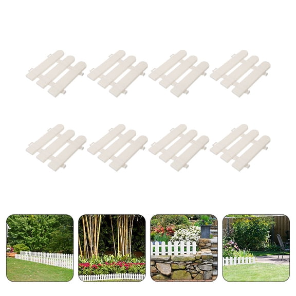 BESTYASH 8Pcs Durable White Plastic Garden Fence with Stakes for Lawn Path Driveway Edging