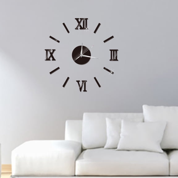 BESTYASH Acrylic 3D Wall Clock Black Frameless Roman Style Modern Timepiece for Smooth Surfaces
