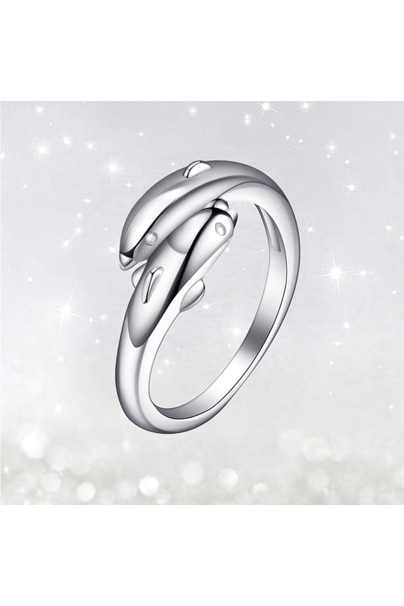 Adjustable Plated Ring with Double Dolphin Fashion Design for Daily Wear