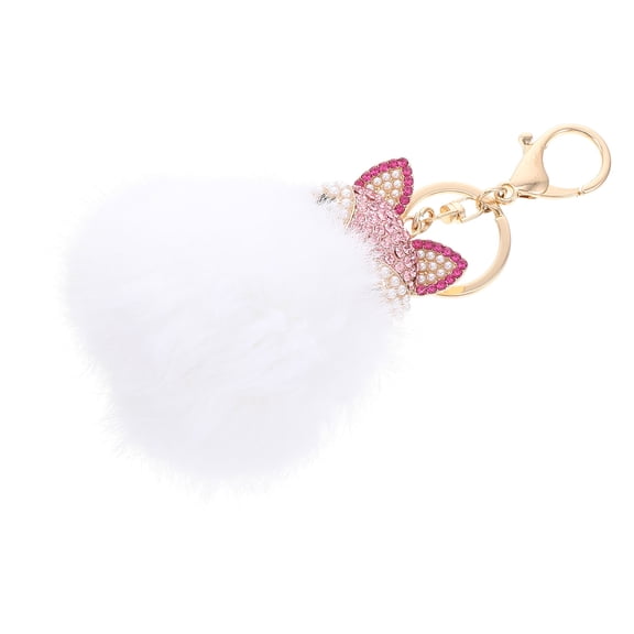 BESTYASH Adorable Plush Ball Keychain Cartoon Zinc Alloy Key Hanging Decor for Travel Commemoration White
