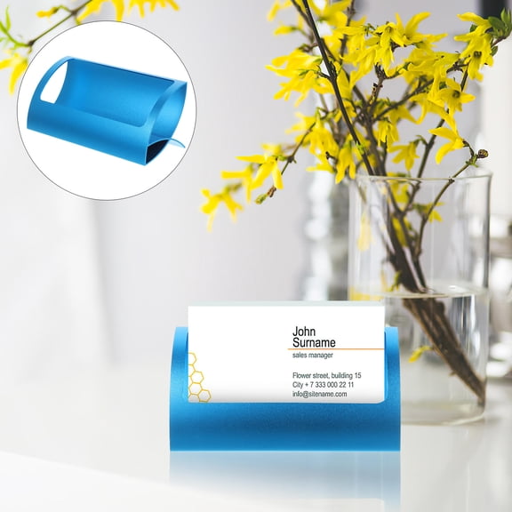 BESTYASH Blue Aluminum Alloy Business Card Holder Table Stand Organizer for Office Desk