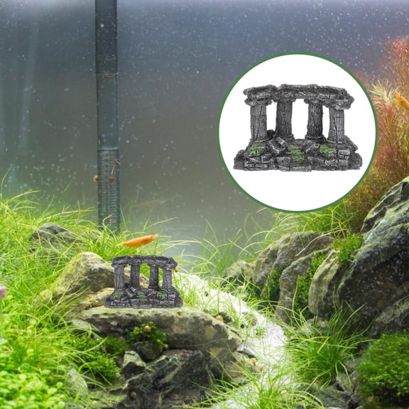 BESTYASH Aquarium Resin Roman Column Fish Tank Ornament Grey Detailed Landscape Decor