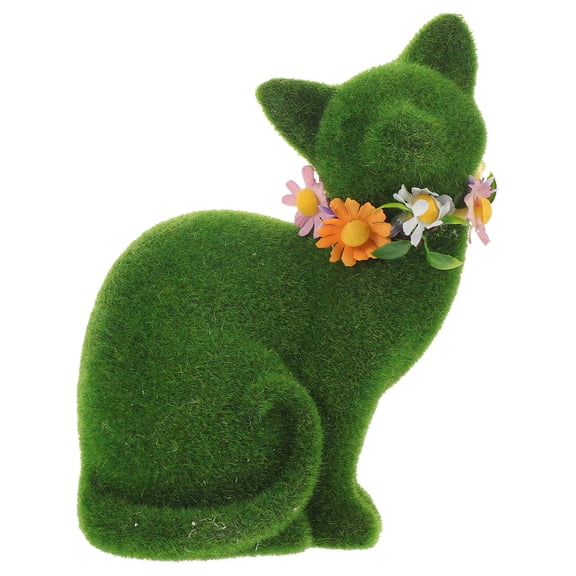 BESTYASH Artificial Moss Cat Sculpture Green Flocked Cat Garden Ornament Realistic Design