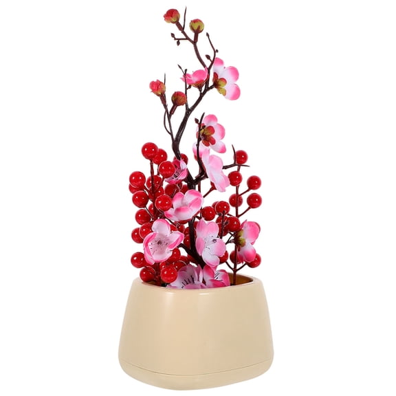 BESTYASH Artificial Potted Fruit Tree with Plum Blossom and Cherry Branches for Stylish Kitchen Decor