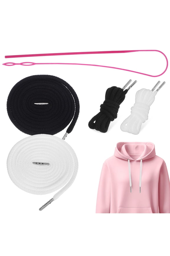 Assorted Color Hoodie String Replacement with Threading Tool for Sweatpants 4 Pcs Polypropylene Fiber