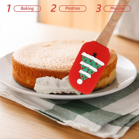 BESTYASH 3Pcs Christmas Silicone with Wooden Handles Nonstick Butter Spreaders for Kitchen Baking