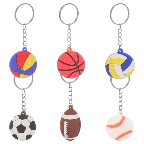 BESTYASH Assorted Color Sports Ball Keychain Set for Boys Durable Metal and Silicone Mini Bag Pendants 6 Pieces