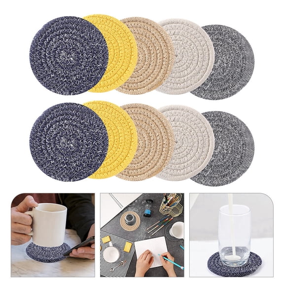 BESTYASH Assorted Cotton Drink Coasters for Home Use Reusable Cup Mats with Moisture Absorption 10pcs
