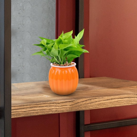 BESTYASH Orange Plastic Automatic Watering Flowerpot with Cotton String Planter for Indoor and Outdoor Daily Use