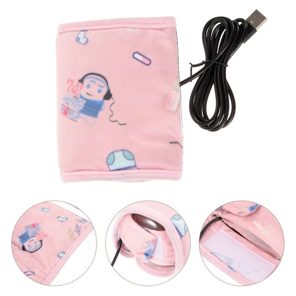 BESTYASH Back to School USB Milk Warmer Portable Milk Bottle Insulation Cover Pink Cotton Cloth 1Set