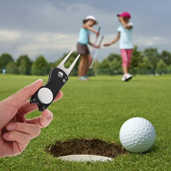 BESTYASH Portable Foldable Golf Divot Repair Tool with Ergonomic Grip, Metal Golf Course Accessory for Easy Turf Fixing