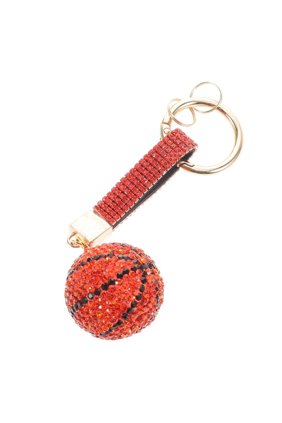 Basketball Keychain in Red Resin and Zinc Alloy with Sparkling Rhinestones