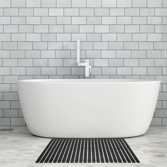 BESTYASH Bath Shower Mat Black Non-Skid Bamboo Floor Mat 1Pcs