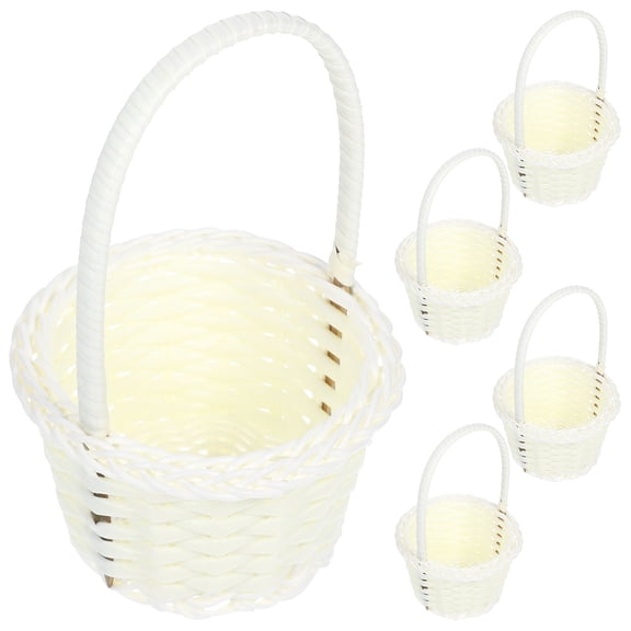 BESTYASH Set of 5 Small White Rattan Baskets for Bathroom and Kitchen Storage and Organization