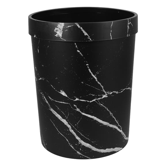 BESTYASH Bathroom Trashcan Marble Pattern Trash Can Black PP 1Pcs for Home Office Hotel