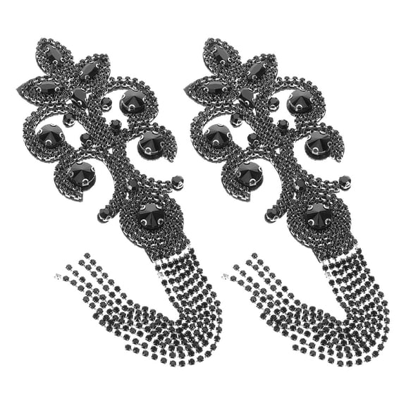BESTYASH 2Pcs Black Bead Tassel Shoulder Applique with Fashionable Decoration for Apparel