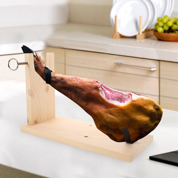 BESTYASH Beige Wooden Spanish Ham Holder, U-Shaped Stable Stand for Kitchen, Restaurant, Meat Carving and Serving