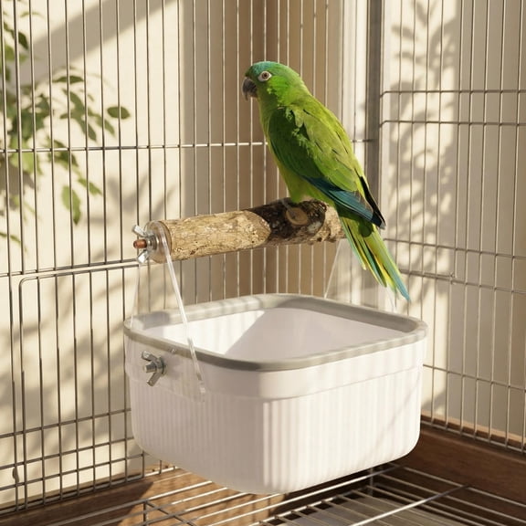 BESTYASH Portable White Wood Bird Perch Stand with Potty Tray for Easy Parrot Toilet Training and Cage Accessory