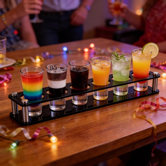 BESTYASH Black Acrylic Shot Glass Holder Tray with Multiple Slots for Party, Bar, and Home Serving Use