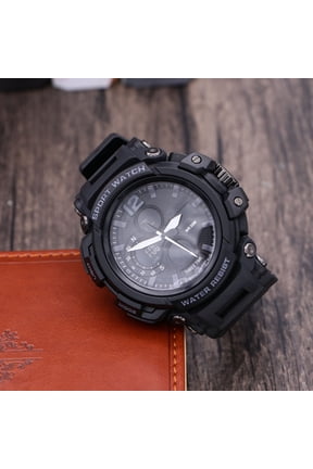 Black Analog-Digital Watch with Stopwatch, Date & Week Display, Outdoor Sports Timepiece