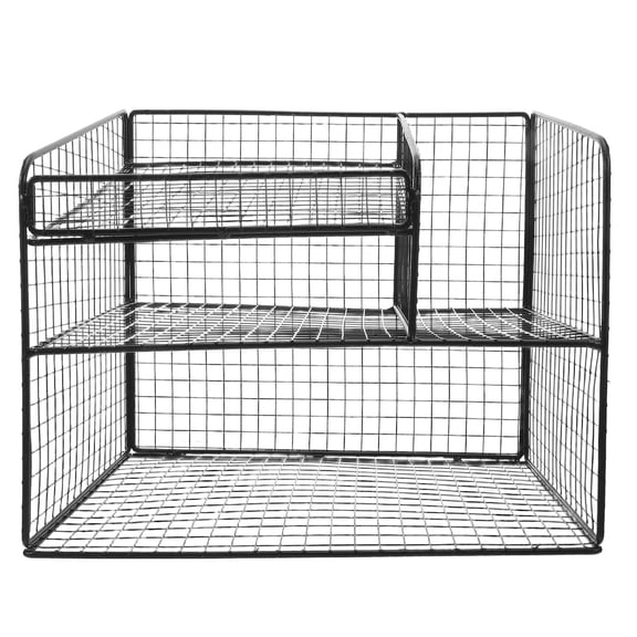 BESTYASH Three Tier Metal Desk Organizer in Black with Phone Stand and Document Tray
