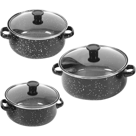 BESTYASH Black Enamel Saucepan with Handle for Home Use Double Handle Easy Carrying Small Cooking Pot 1 Set