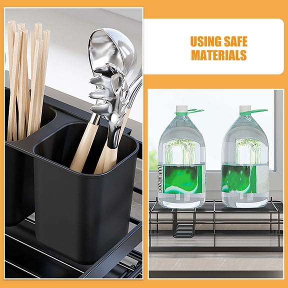 BESTYASH Black Kitchen Dish Drying Rack with Multi Functional Plate Bowl and Cup Organizer for Countertop Storage