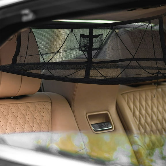 BESTYASH Black Mesh Overhead Car Cargo Net with Upgraded Drawstring for Secure Ceiling Storage Organizer