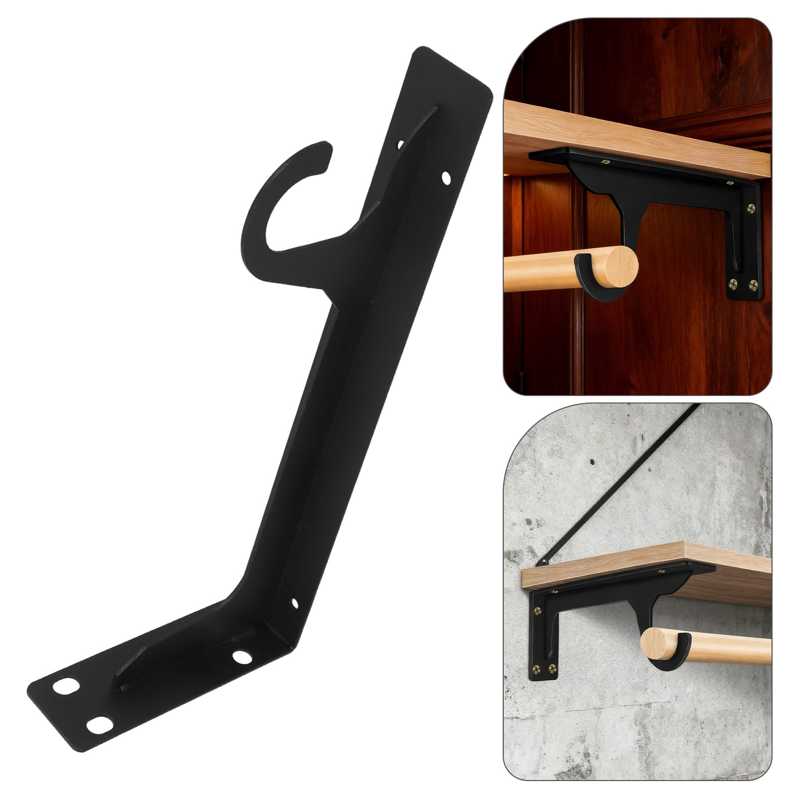 Steel Waredrop BESTYASH Black Metal Closet Rod Support Bracket with Hooks for Space ...