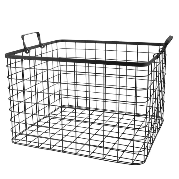 BESTYASH Black Metal Firewood Basket for Indoor Use with Handle and Open Wire Design