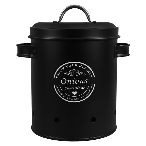 BESTYASH Home Use Black Potato Onion Garlic Storage Canister with Space Saving Flat Bottom