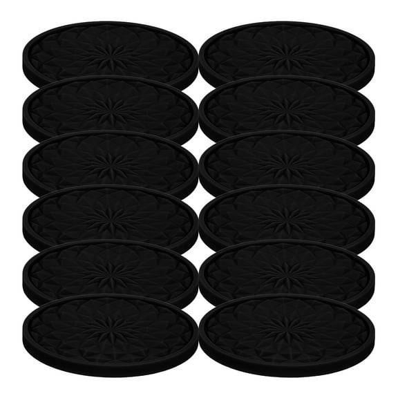 BESTYASH Black PVC Round Car Coasters Set for Decoration NonSlip Cup Holder Accessories 12Pcs