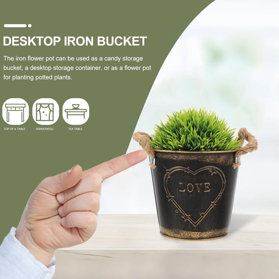 BESTYASH Black Planter Bucket with Handle for Home Decor and Office Storage