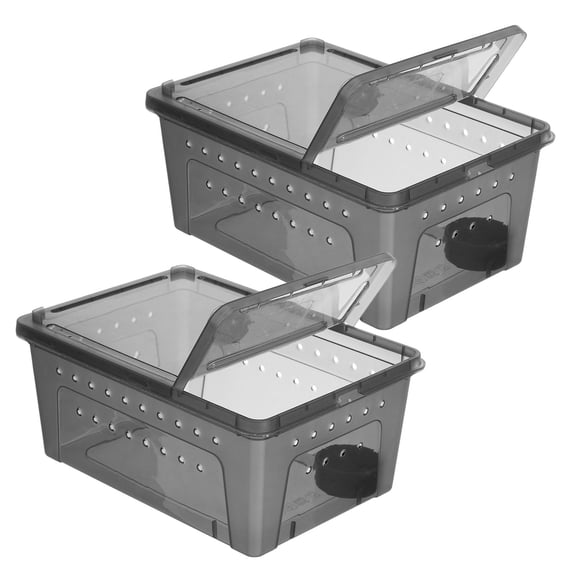 BESTYASH Black Plastic Reptile Feeding Terrarium with Clear Observation and Integrated Water Dish