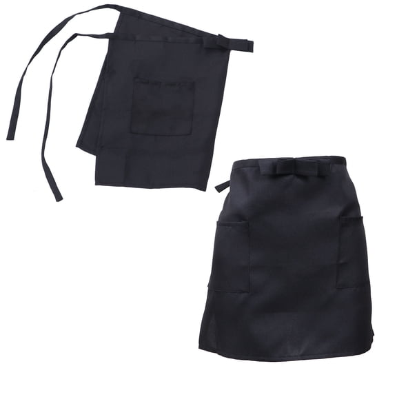 BESTYASH Black Short Aprons with Pockets Adjustable Waist for Cooking Gardening Serving 2Pcs